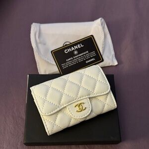 White Quilted Wallet with Gold Accent